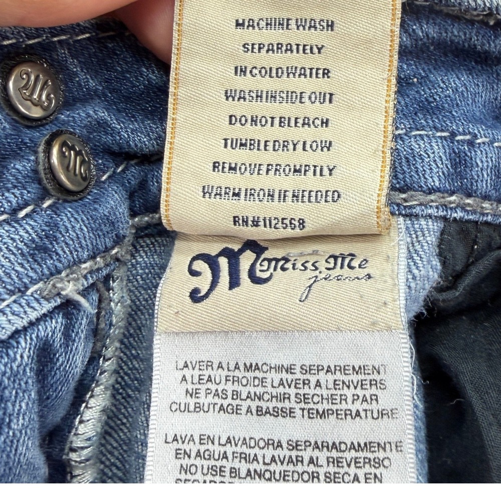 Miss Me Womens Jeans 32 Bootcut Blue Low Rise Distressed Embellished JP5002 - Picture 16 of 16
